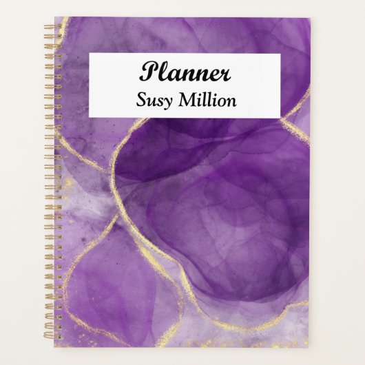 Aangepaste Paarse Alcohol Ink Art met Gold Planner (Voorkant)