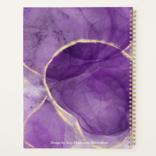 Aangepaste Paarse Alcohol Ink Art met Gold Planner (Achterkant)