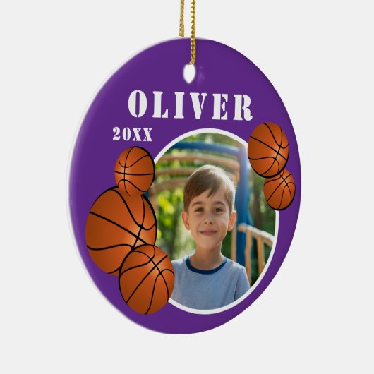 Aangepaste Paarse Basketbal Sport Foto Keramisch Ornament (Rechts)