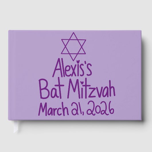 Aangepaste paarse Bat Mitzvah Gastenboek (Voorkant)