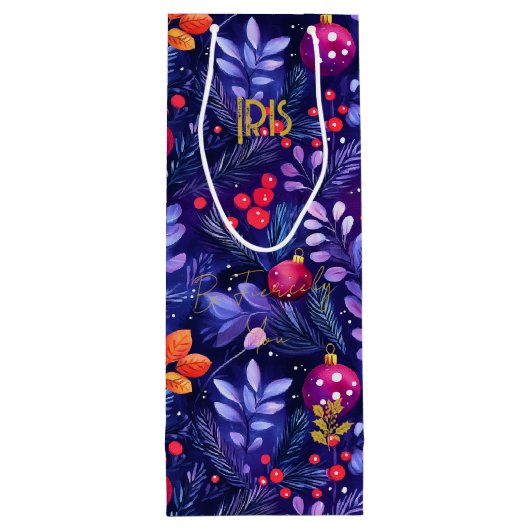 Aangepaste Paarse bladeren en Ornamenten Gift Bag Wijn Cadeautas (Achterkant)