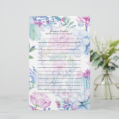 Aangepaste Paarse blauwe cactus en Floral White Briefpapier (Staand voorkant)