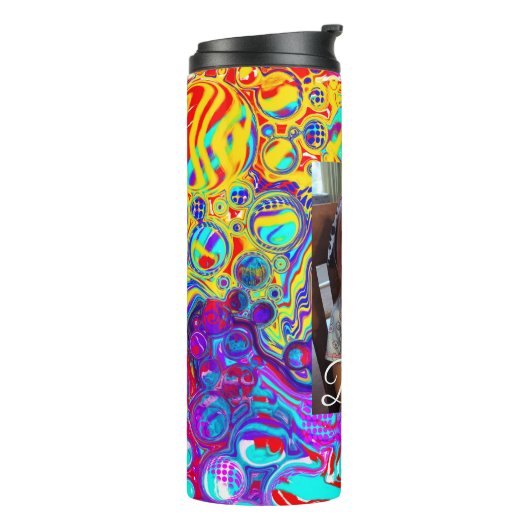 Aangepaste Paarse, blauwe, gele foto Thermosbeker (Gedraaid links)