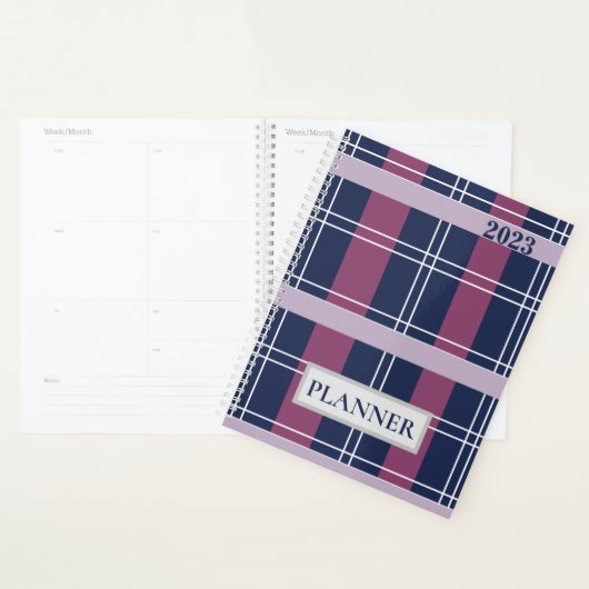 Aangepaste Paarse blauwe tartan Pset 2023 Planner (Display)