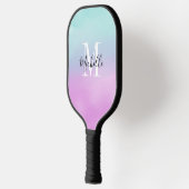 Aangepaste paarse blauwe teal-gradiëntnaam en init pickleball paddle (Links)