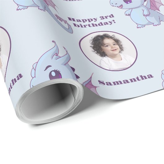 Aangepaste Paarse blauwinktdraak - Fototekst Cadeaupapier (Rol Hoek)