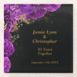 Aangepaste Paarse Bloemen Bruiloft Jubileum Glazen Onderzetter