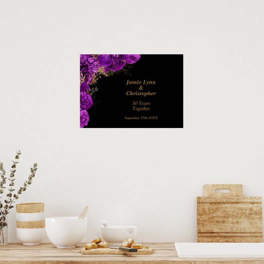 Aangepaste Paarse Bloemen Bruiloft Jubileum Poster (Keuken)