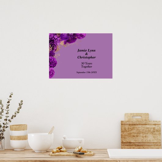 Aangepaste Paarse Bloemen Bruiloft Jubileum Poster (Keuken)