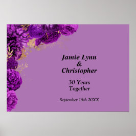 Aangepaste Paarse Bloemen Bruiloft Jubileum Poster