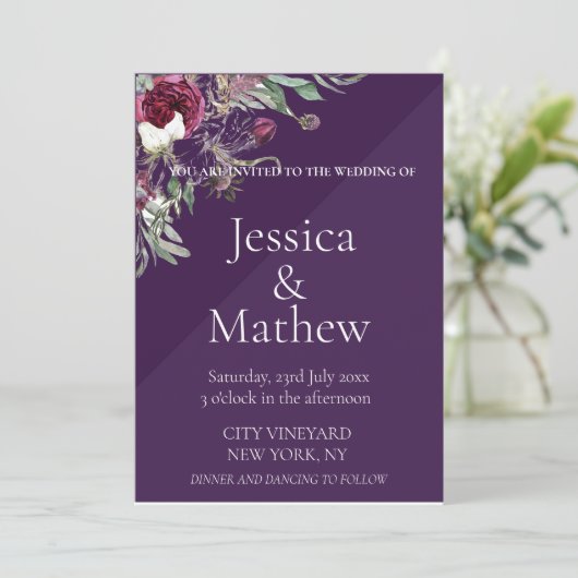 Aangepaste paarse bloemen bruiloft kaart (Staand voorkant)