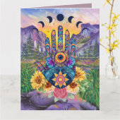 Aangepaste Paarse Bloemen Hamsa Hand van Fatima Gr Kaart (Gele Bloem)