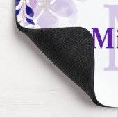 Aangepaste Paarse Bloemen met Naam en Monogram Muismat (Hoek)