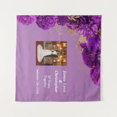 Aangepaste Paarse bloemenbruiloft Jubileum tapijt Wandkleed (Voorkant (horizontaal))