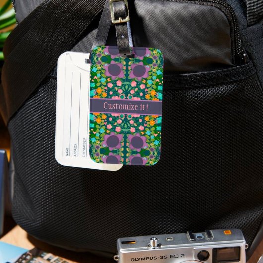 Aangepaste Paarse bloemmotief naam Leuke Inspirivi Bagagelabel