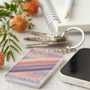 Aangepaste Paarse Blush Coral Sinaasappel Retro St Sleutelhanger