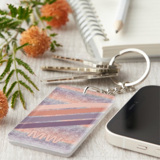 Aangepaste Paarse Blush Coral Sinaasappel Retro St Sleutelhanger (Voorkant Rechts)