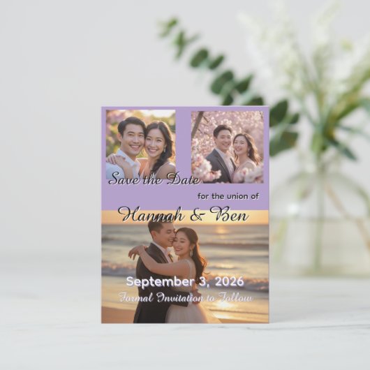 Aangepaste Paarse bruiloft Bewaar de datum Save The Date (Staand voorkant)