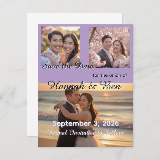 Aangepaste Paarse bruiloft Bewaar de datum Save The Date (Voorkant / Achterkant)