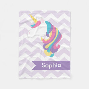 Aangepaste Paarse Chevron Unicorn Fleece Blanket