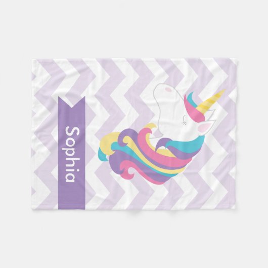 Aangepaste Paarse Chevron Unicorn Fleece Blanket Deken (Voorkant (Horizontaal))