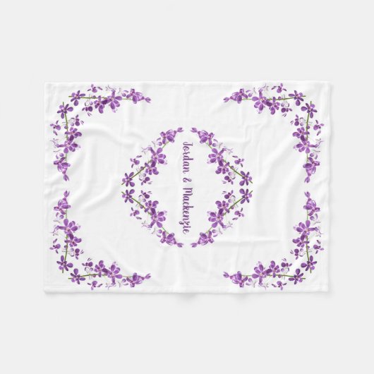 Aangepaste Paarse dendrobium Orchids Motif Fleece Deken (Voorkant (Horizontaal))