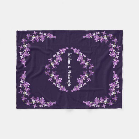Aangepaste Paarse dendrobium Orchids Motif Fleece Deken (Voorkant (Horizontaal))
