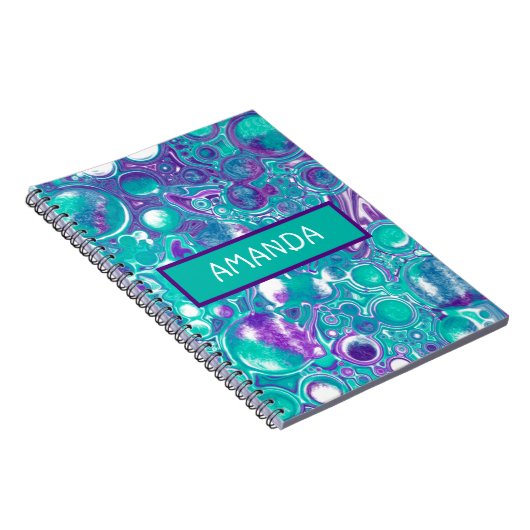 Aangepaste Paarse en blauwgroen marmervochtkunst N Notitieboek (Rechterzijde)