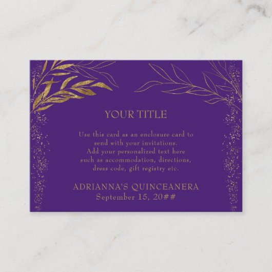 Aangepaste Paarse en Gold Leaf-ontvangst Informatiekaartje (Voorkant)