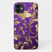 Aangepaste Paarse en gouden Monogram Telefoonhoes Case-Mate iPhone Case (Achterkant)