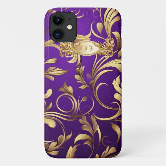 Aangepaste Paarse en gouden Monogram Telefoonhoes Case-Mate iPhone Case (Achterkant)