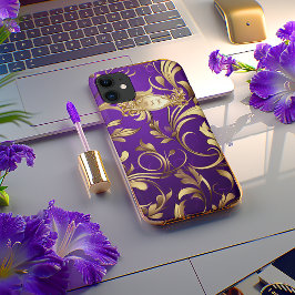 Aangepaste Paarse en gouden Monogram Telefoonhoes Case-Mate iPhone Case