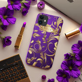 Aangepaste Paarse en gouden Monogram Telefoonhoes Case-Mate iPhone Case