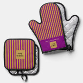 Aangepaste Paarse en gouden streep Ovenwant & Pannenlap Set (Voorkant / Achterkant)