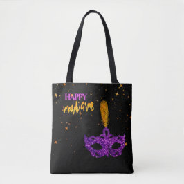 Aangepaste paarse en oranje glitters masker Mardi  Tote Bag