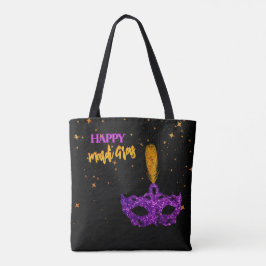Aangepaste paarse en oranje glitters masker Mardi  Tote Bag