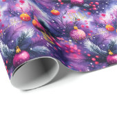 Aangepaste Paarse en Roze Ornamenten Kerst Cadeaupapier (Rol Hoek)