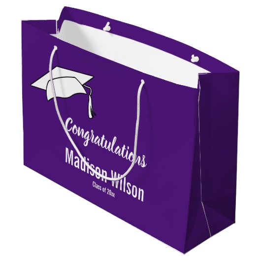 Aangepaste Paarse en witte Afstuderen Gefeliciteer Groot Cadeauzakje (Achterkant Gekanteld)