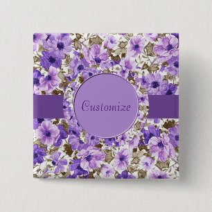 Aangepaste Paarse en witte Floral Square Button