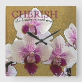 Aangepaste Paarse en witte orchidee-droogpenseel Vierkante Klok (Voorkant)