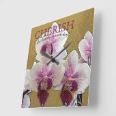 Aangepaste Paarse en witte orchidee-droogpenseel Vierkante Klok (Hoek)
