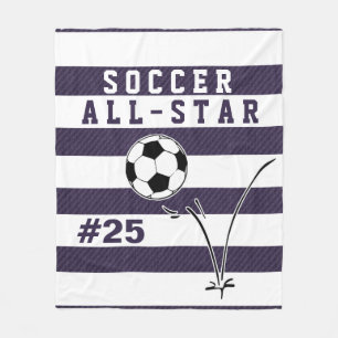 Aangepaste Paarse en witte SOCCER Blanket Fleece Deken