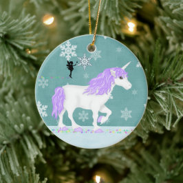Aangepaste Paarse en witte unicorn en milt Keramisch Ornament