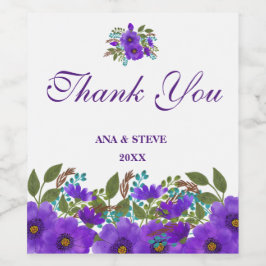 Aangepaste Paarse Floral Weddenschap Bedankt Wijn Etiket