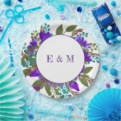 Aangepaste Paarse Floral Wedding Papieren Bordje (Feest)
