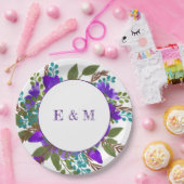 Aangepaste Paarse Floral Wedding Papieren Bordje (Feest)