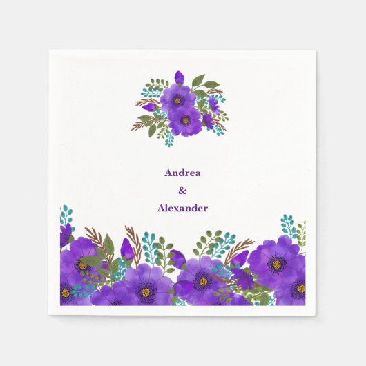 Aangepaste Paarse Floral Wedding Servet (Voorkant)