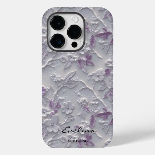 Aangepaste Paarse Geborduurde Bloemen & Inspireren Case-Mate iPhone Case (Achterkant)