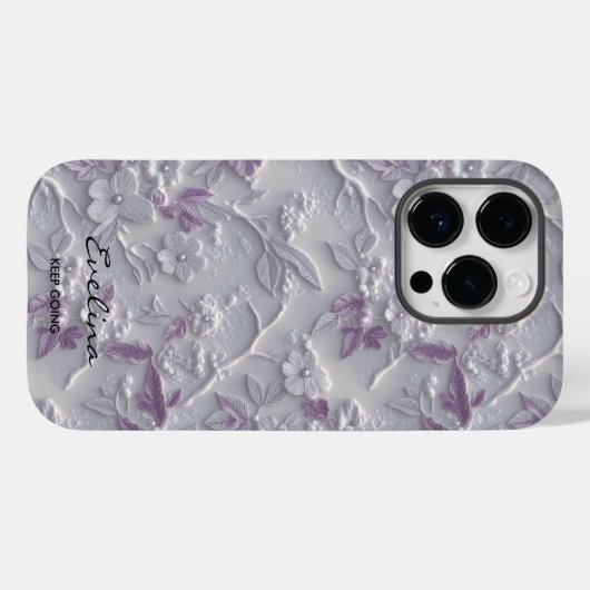 Aangepaste Paarse Geborduurde Bloemen & Inspireren Case-Mate iPhone Case (Achterkant (horizontaal))