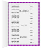 Aangepaste paarse geruite restaurantmenukaart (Binnen (Rechts))